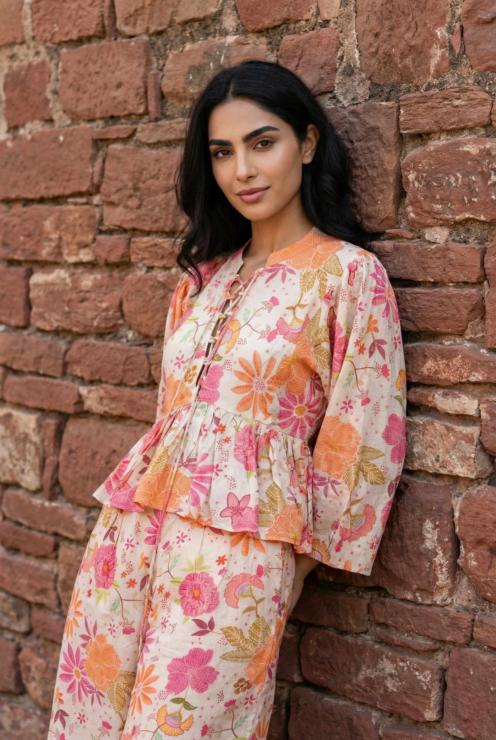 Multicolor Floral Print Muslin Co-Ord Set For Women