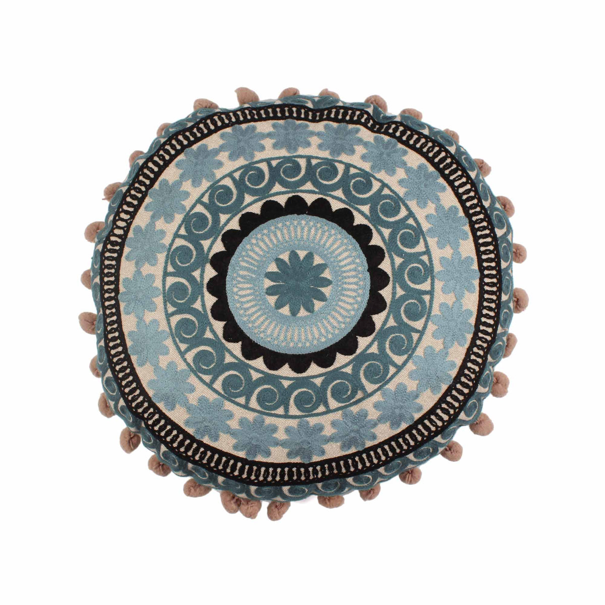 Greek Embroidery Round Cotton Cushion