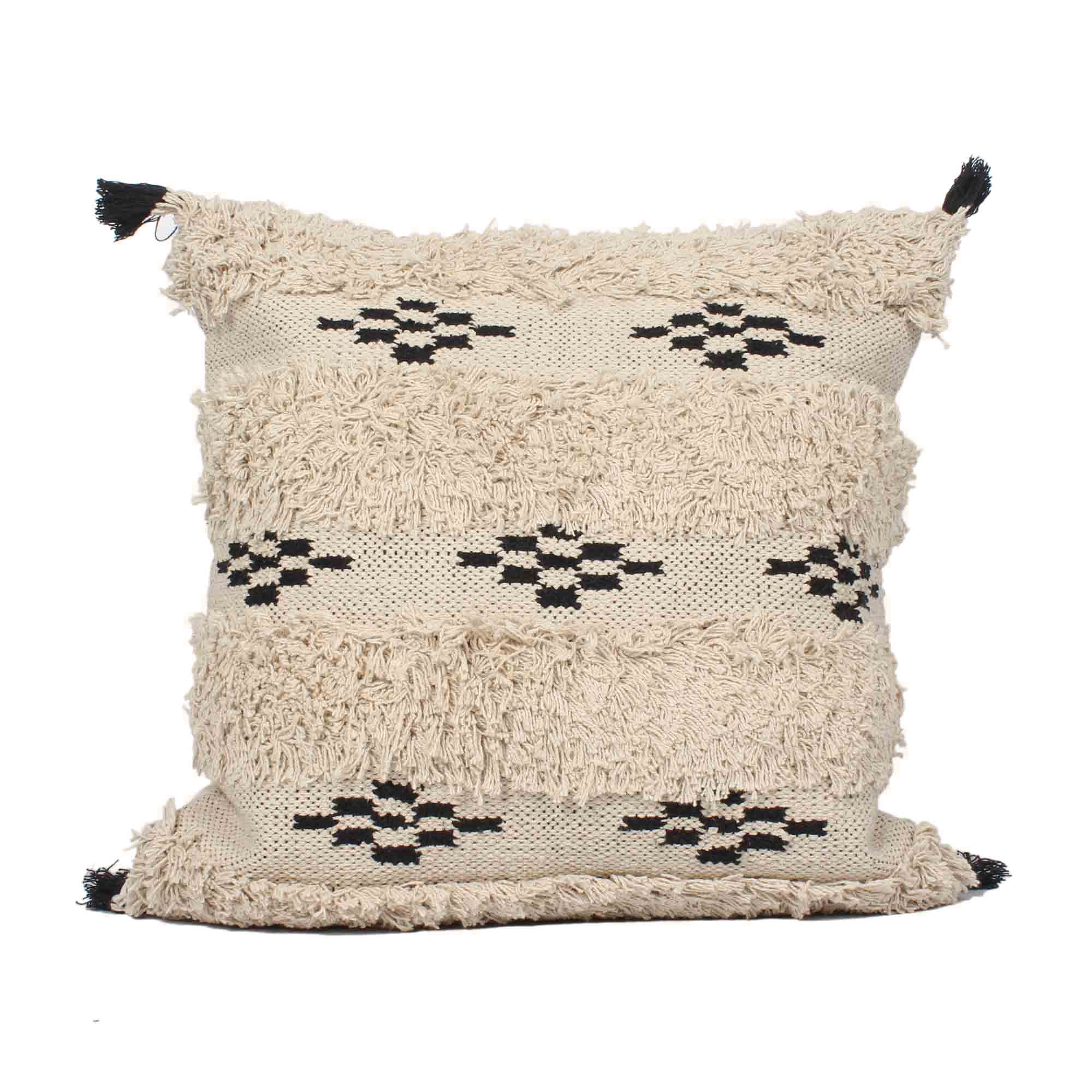 Beige Tufted Hand-Woven Cotton Cushion Covers