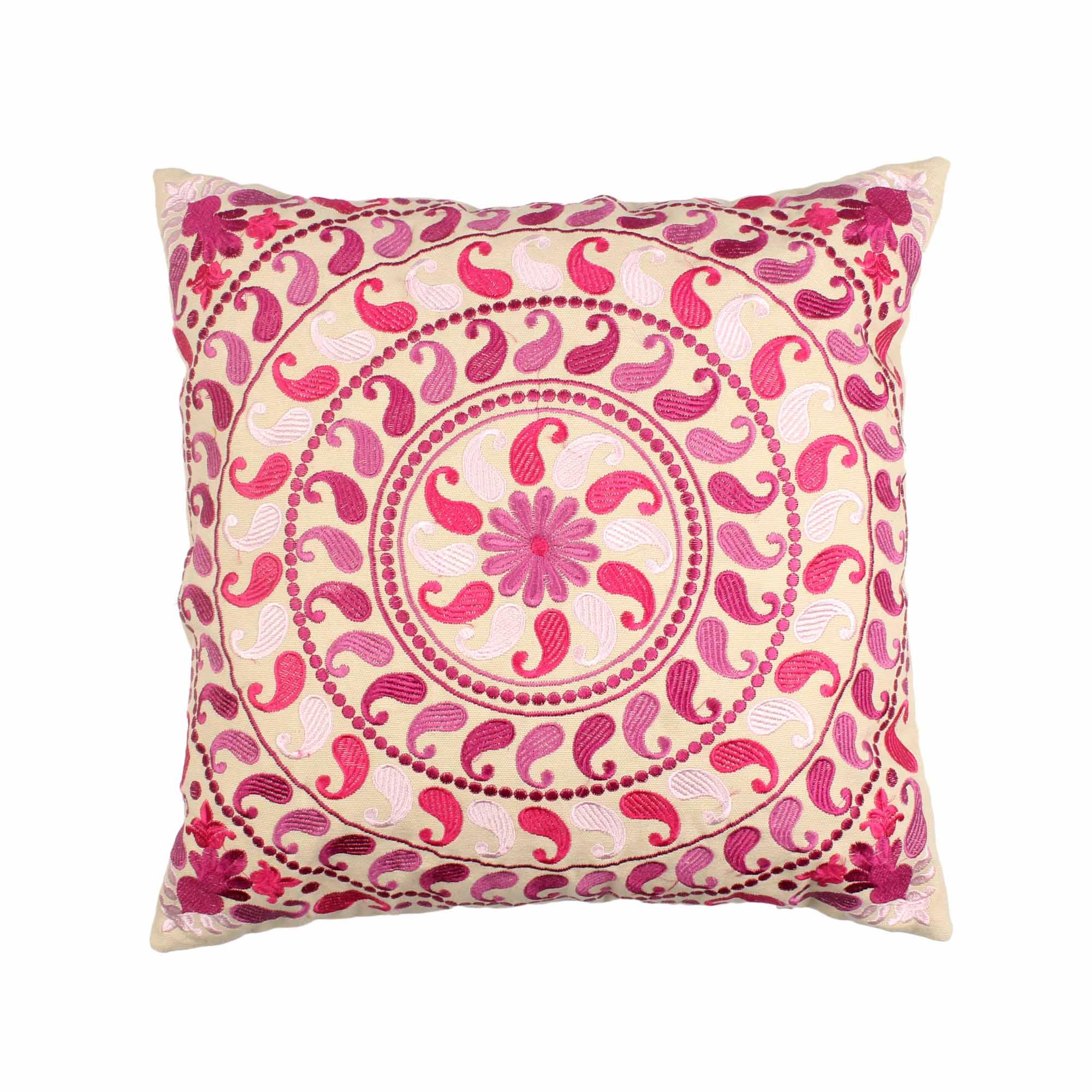 Multi-color Hand-made Cotton Embroidered Cushion Cover - SanskrutiHomes 