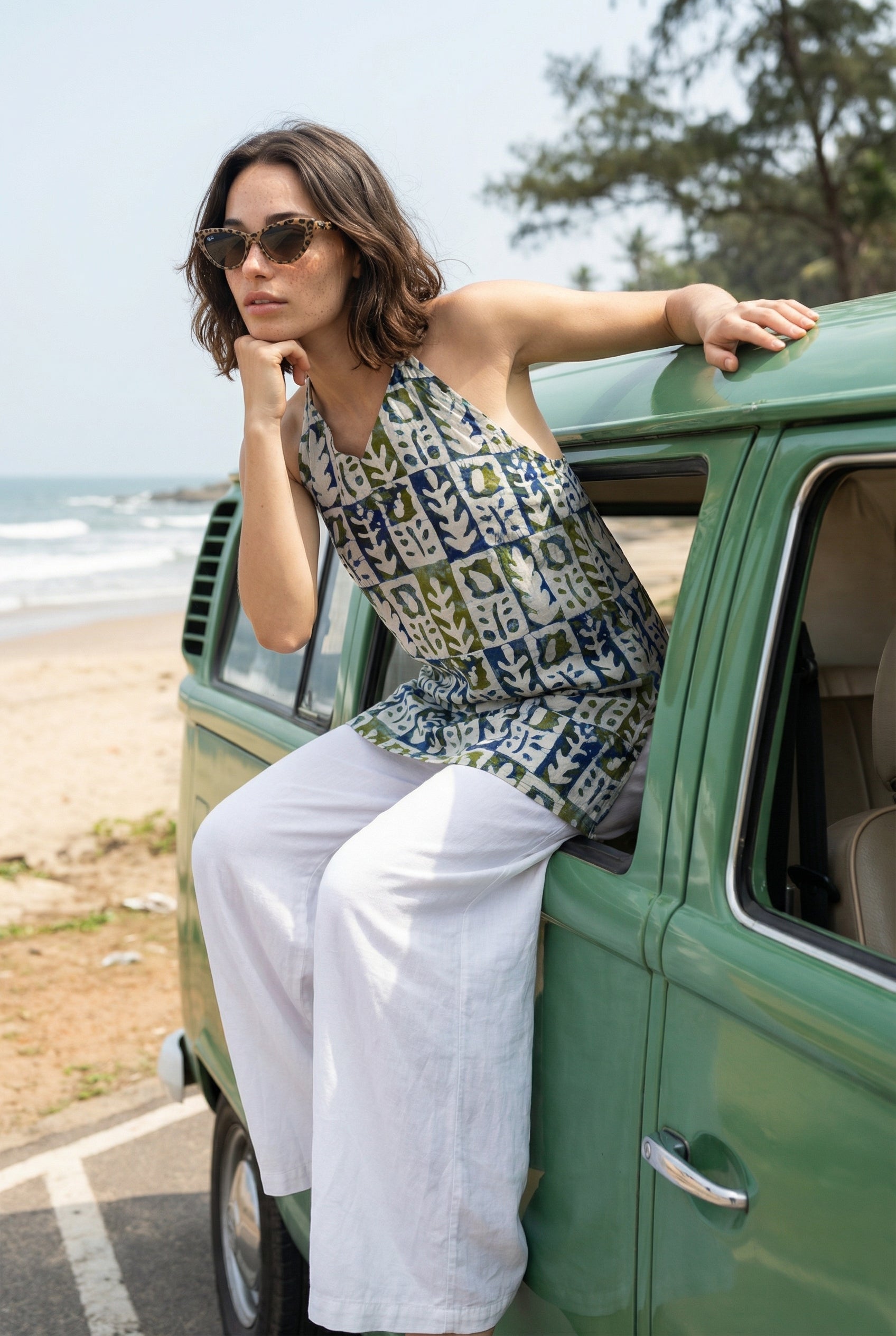 Multicolor Floral Printed Halter Neck Cotton Top for Women