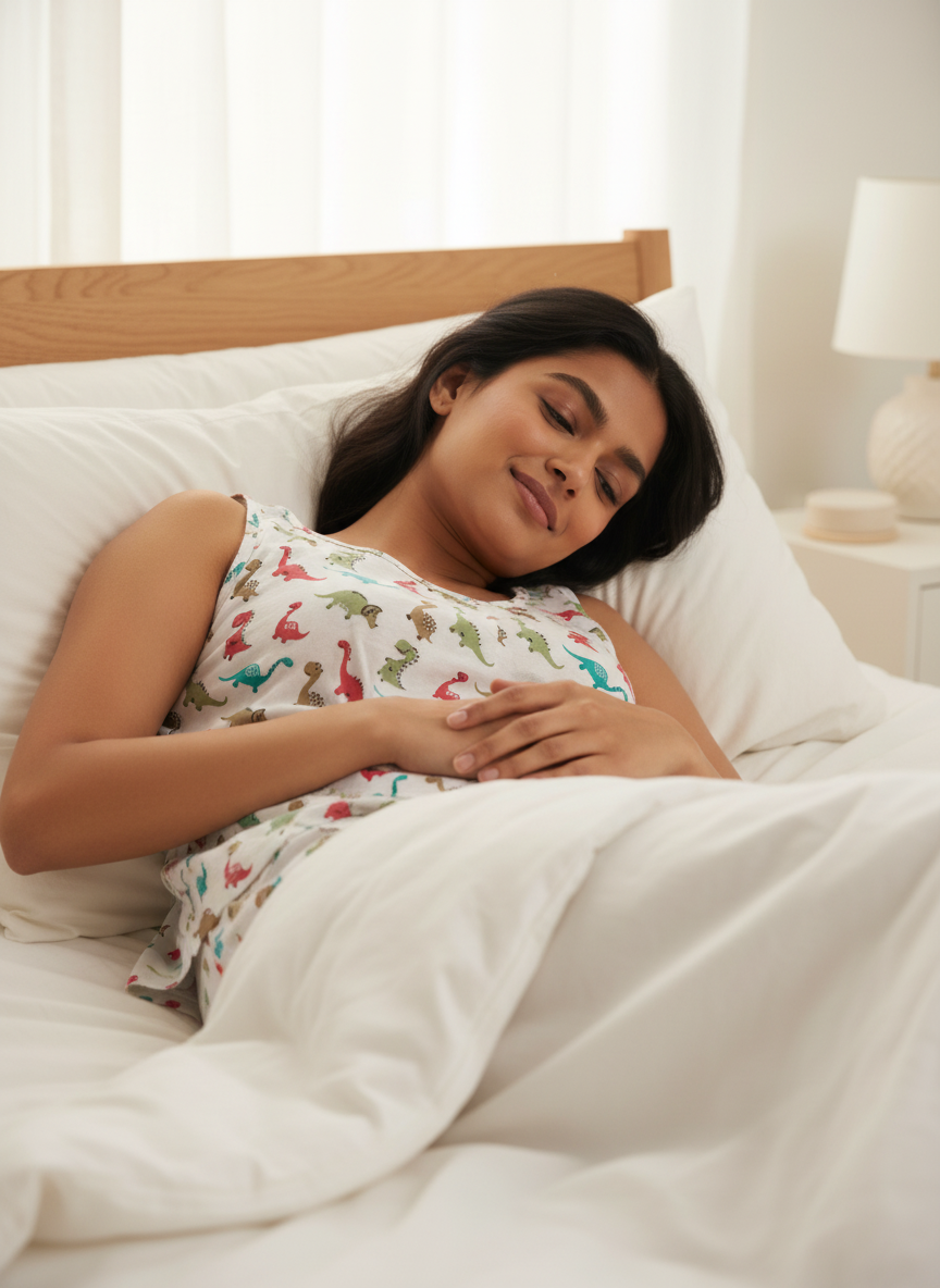 Off White Round Neck Animal Print Cotton Night Suit