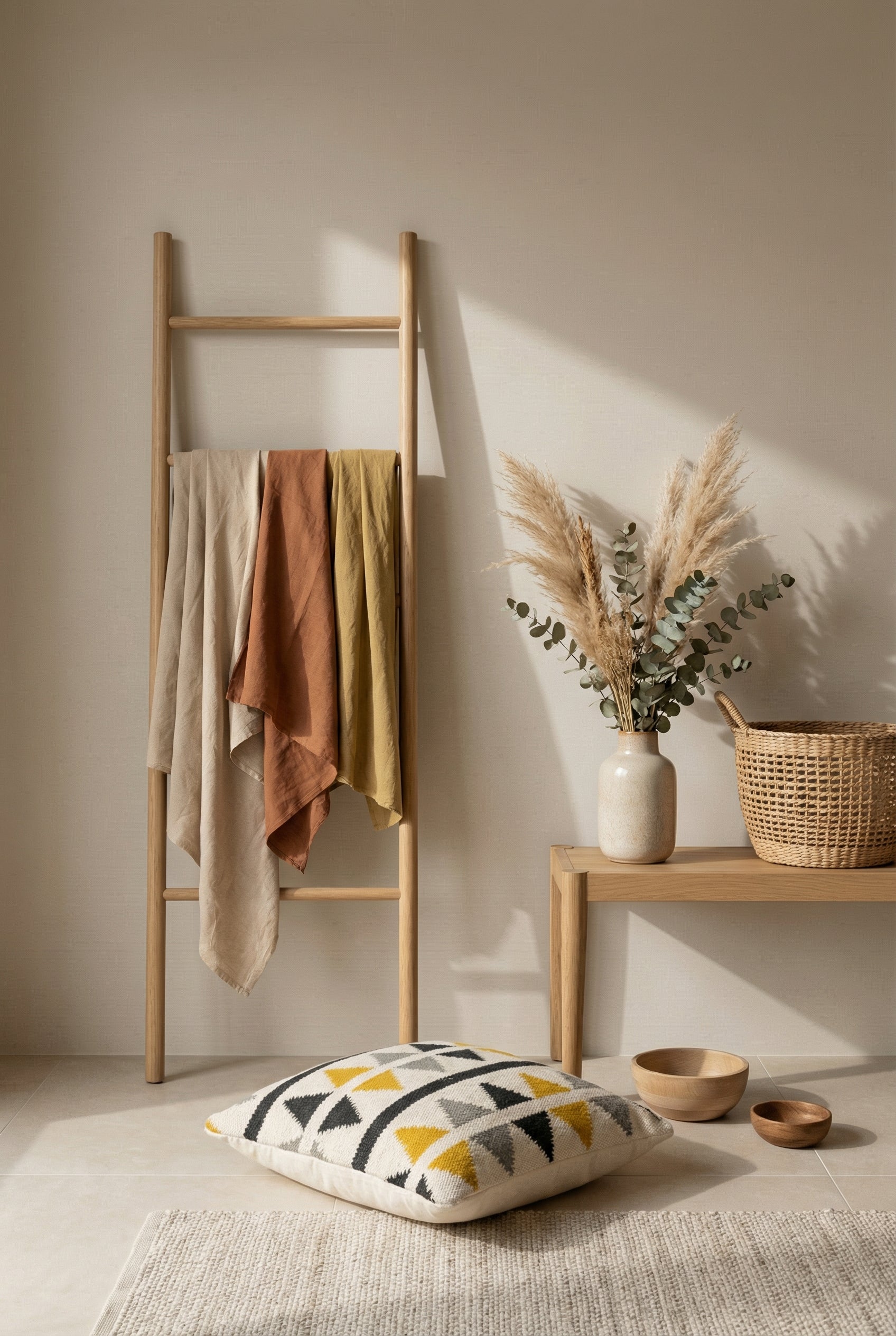 Off White & Black Geometric Cotton Square Cushion Cover