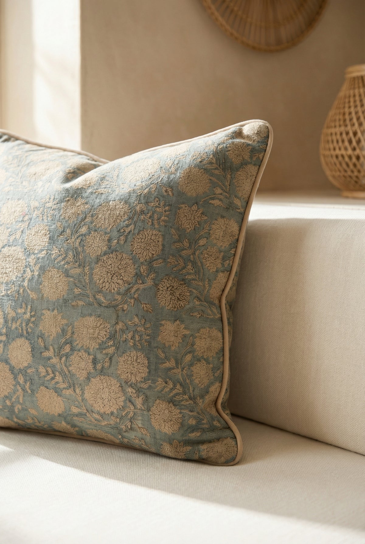 Grey Floral Textured Cotton Square Cushion Cover For Home Decor