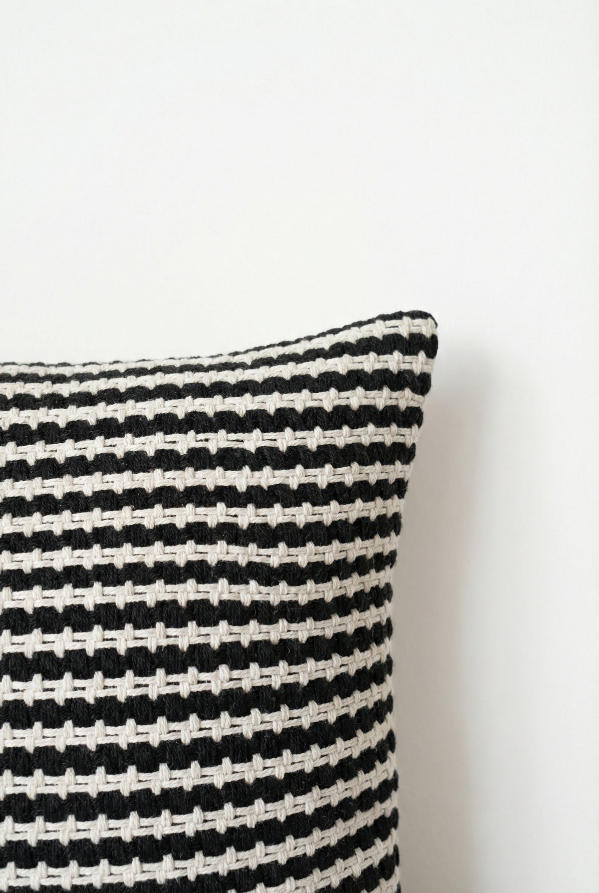 Black Striped Textured Cotton Square Cushion Cover For Home Decor