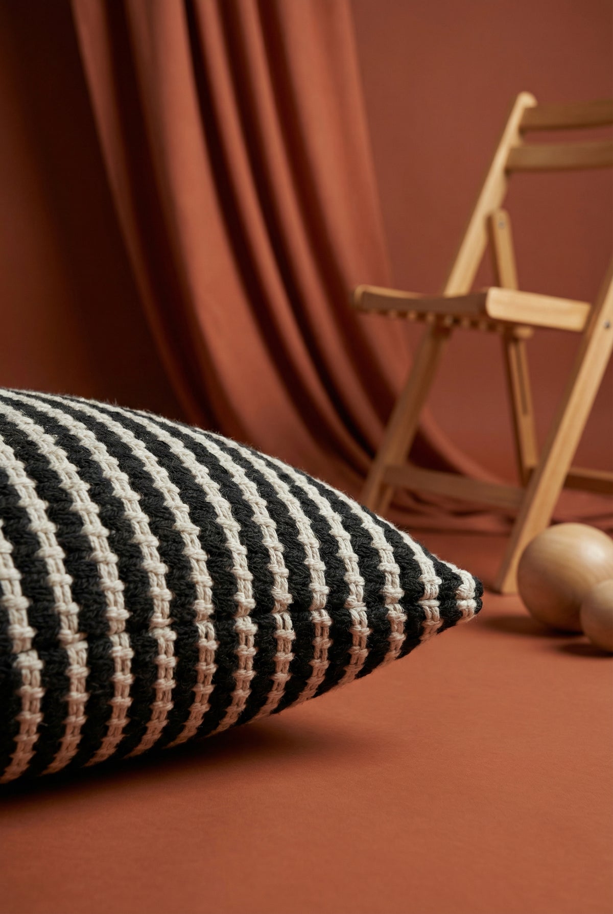 Black Striped Textured Cotton Square Cushion Cover For Home Decor