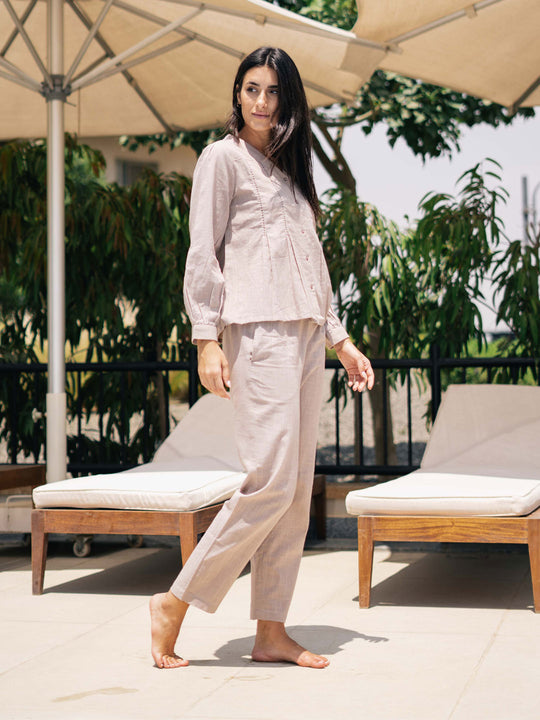 Brown solid cotton loungewear set