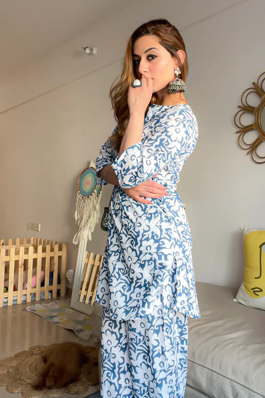 Blue & White Printed Loungewear Set