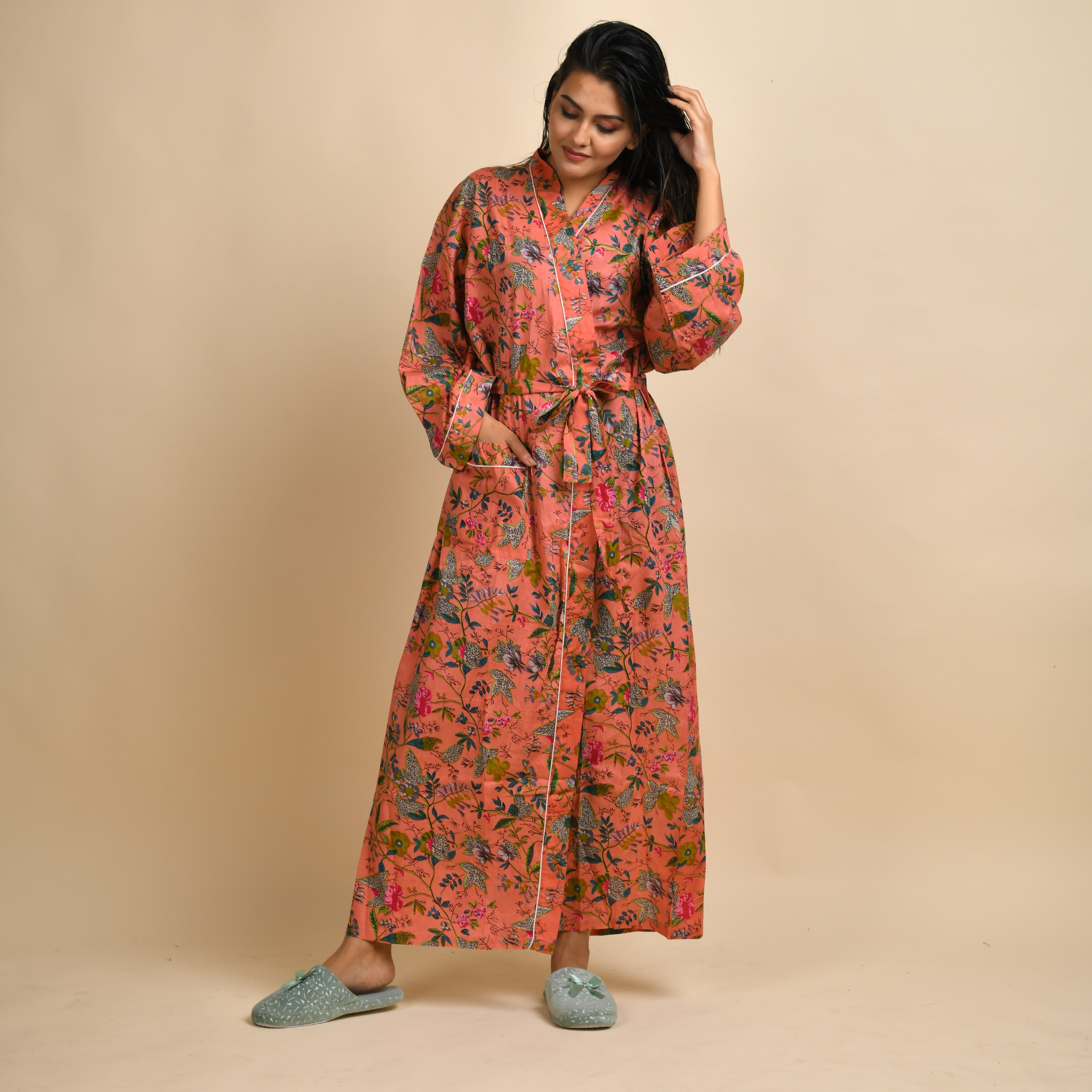Peach Pure Cotton Kimono Robe