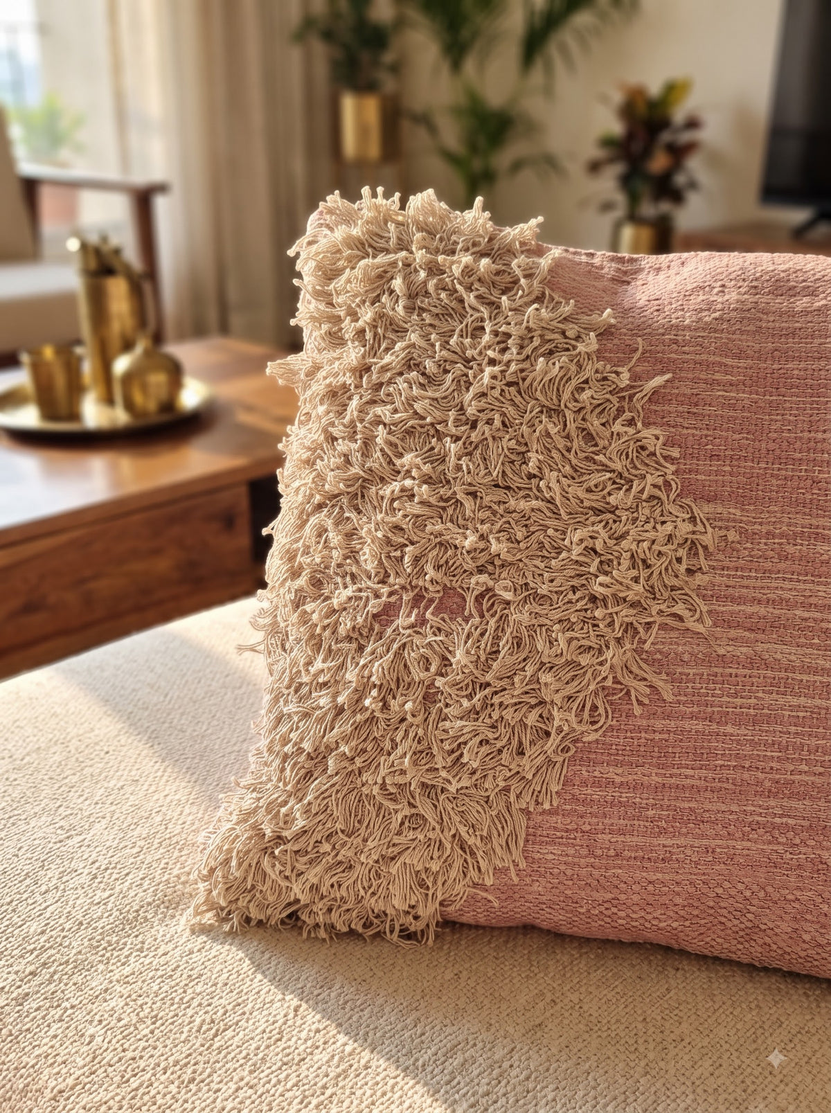 Pink Embroidered Cotton Square Elegant & Charming Home Decor