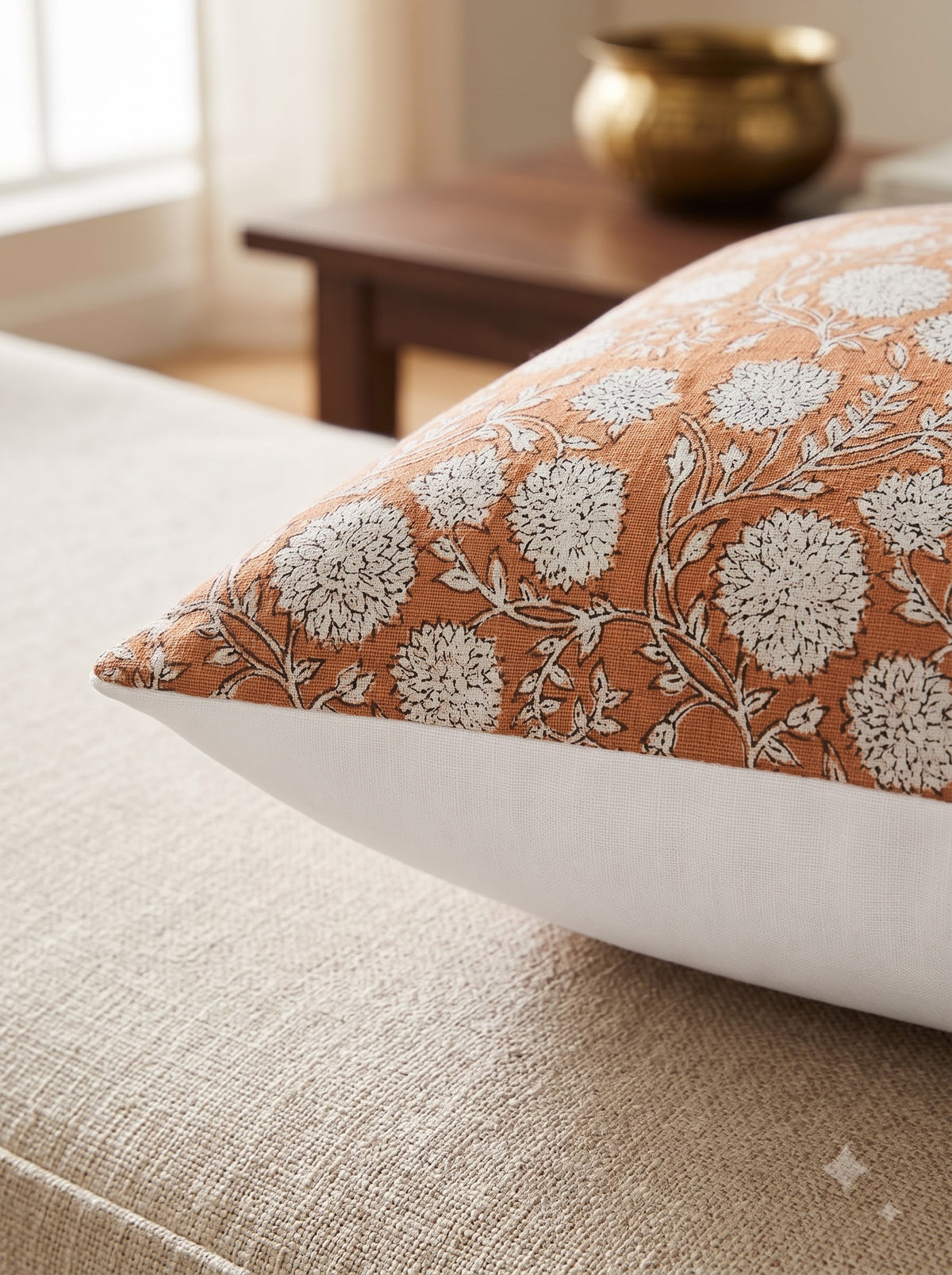 Off White Floral Textured Cotton Square Cushion Cover For Elegant Home Decor