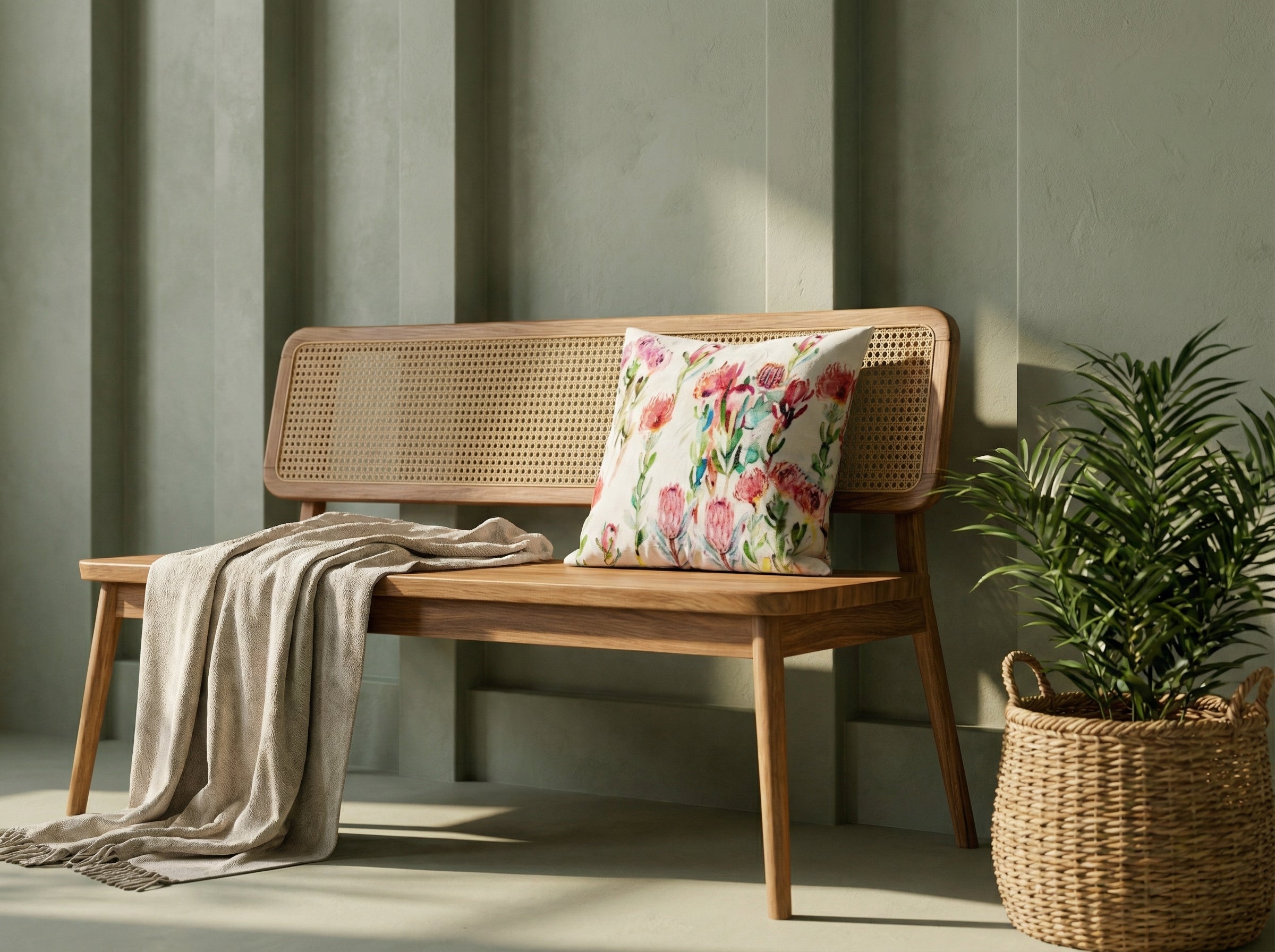 White Floral Print Squared Velvet Durable Cushion Cover