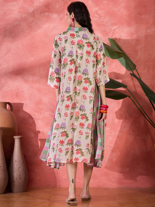Pink Floral Printed Cotton Dress for Women