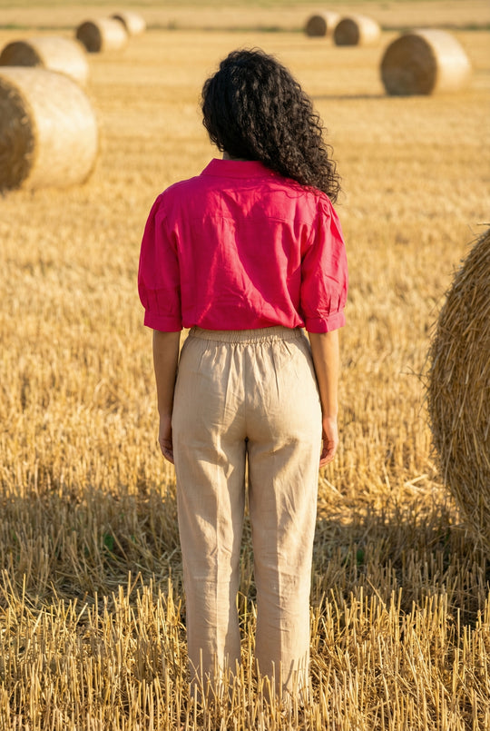 Pink Solid Shirt Collar Short Sleeve Co-ord Set for Women