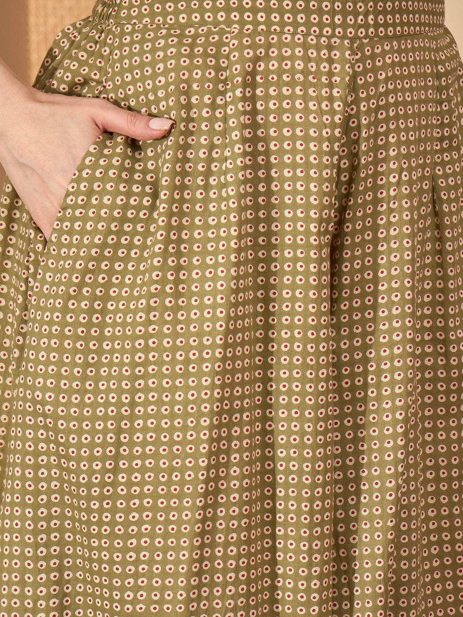 Cream Round Neck Viscose Rayon Co-ords Set for Women