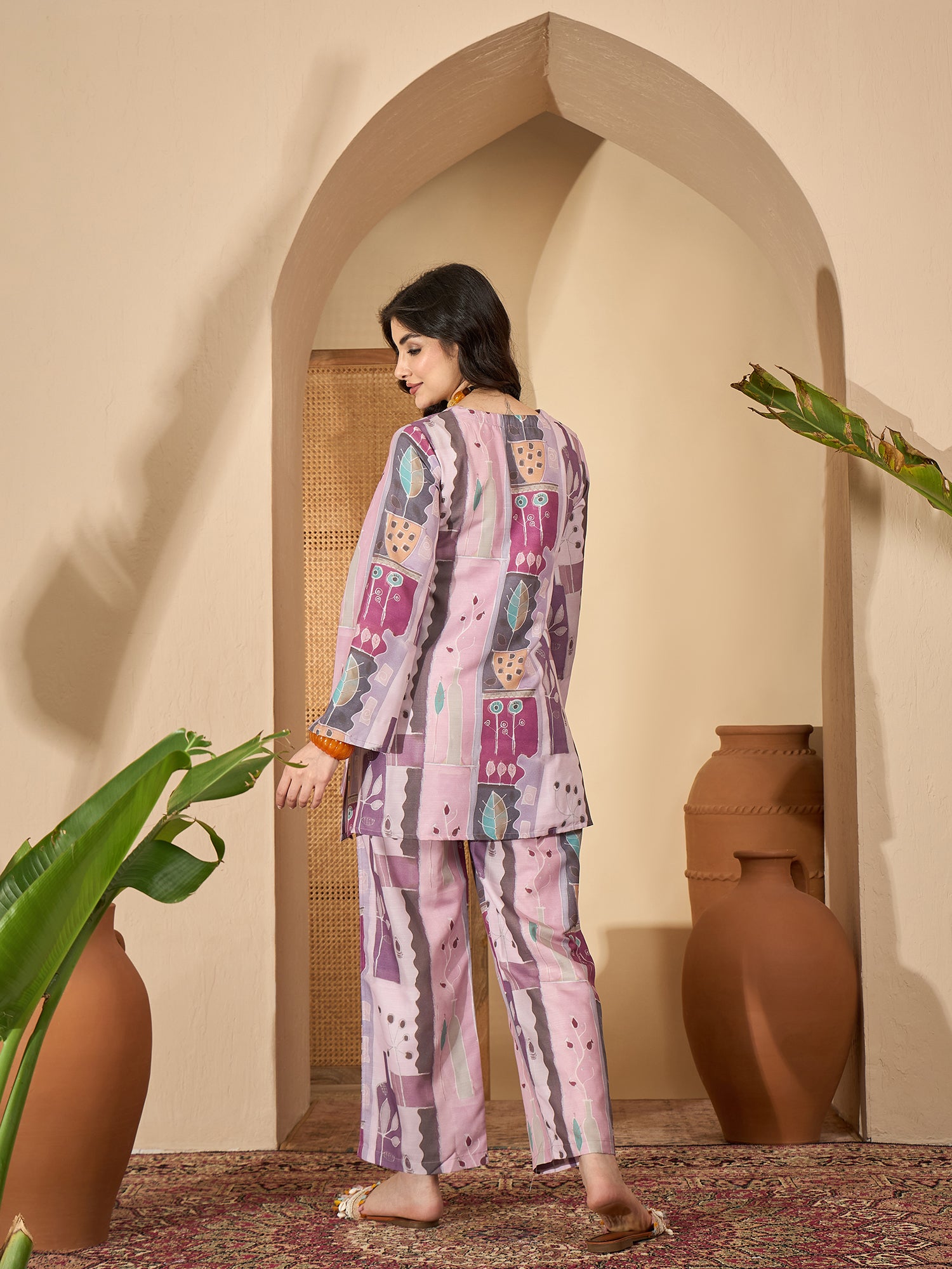 Multi Round Neck Linen Co-ords Set for Women