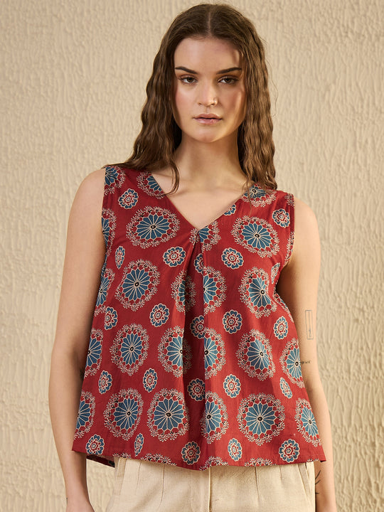 Red Ethnic Printed Top
