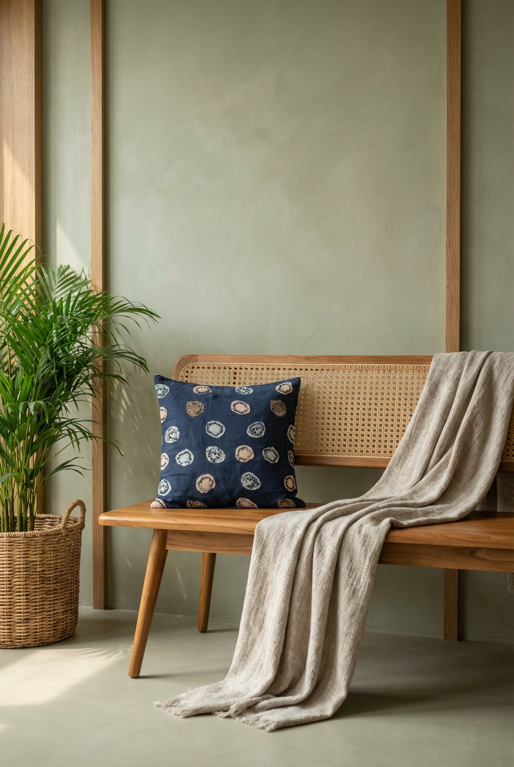 Navy Blue Polka Dot Squared Cotton Cushion Cover With Elegant Design