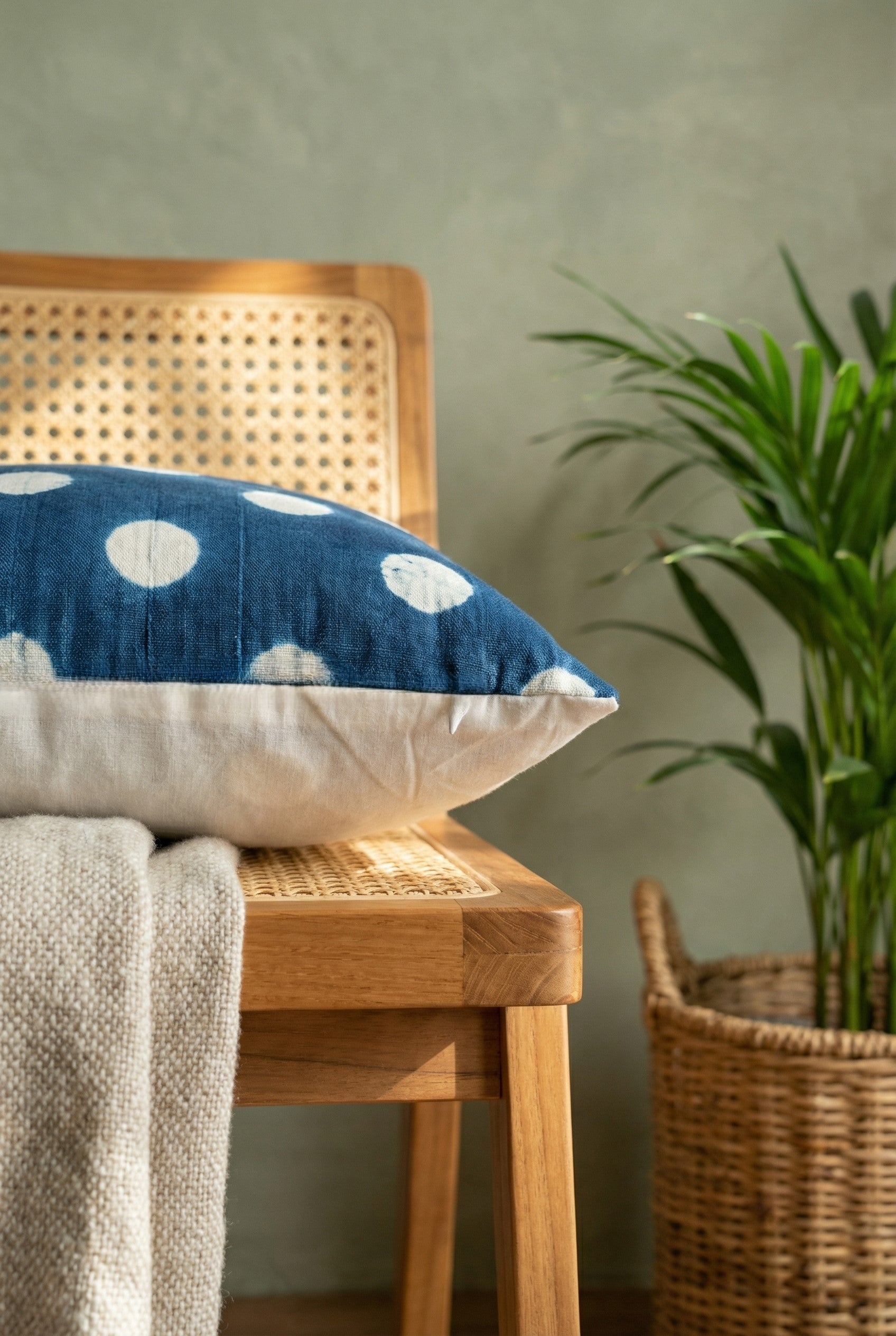 Navy Blue Polka Dot Squared Cotton Cushion Cover With Elegant Design