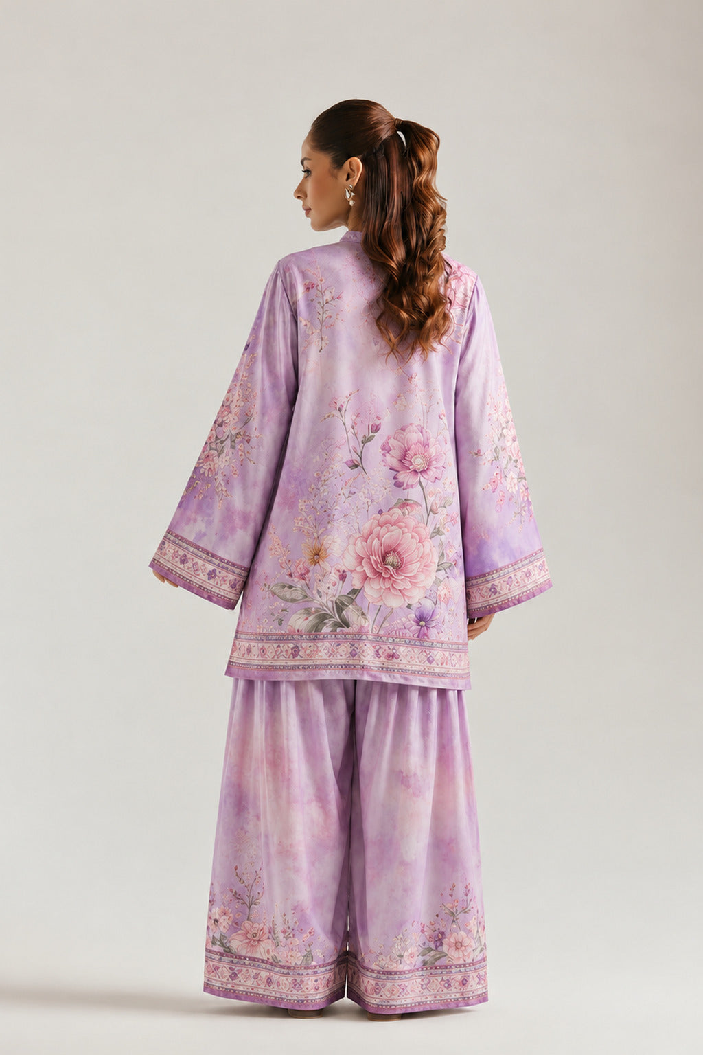 Purple Blossom Mandarin Neck Tunic & Farshi Salwar Co-Ord Set