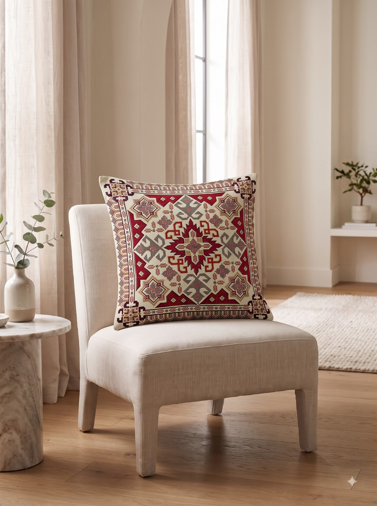 Maroon Pure Cotton Heritage Tribal Embroidered Decorative Cushion Cover