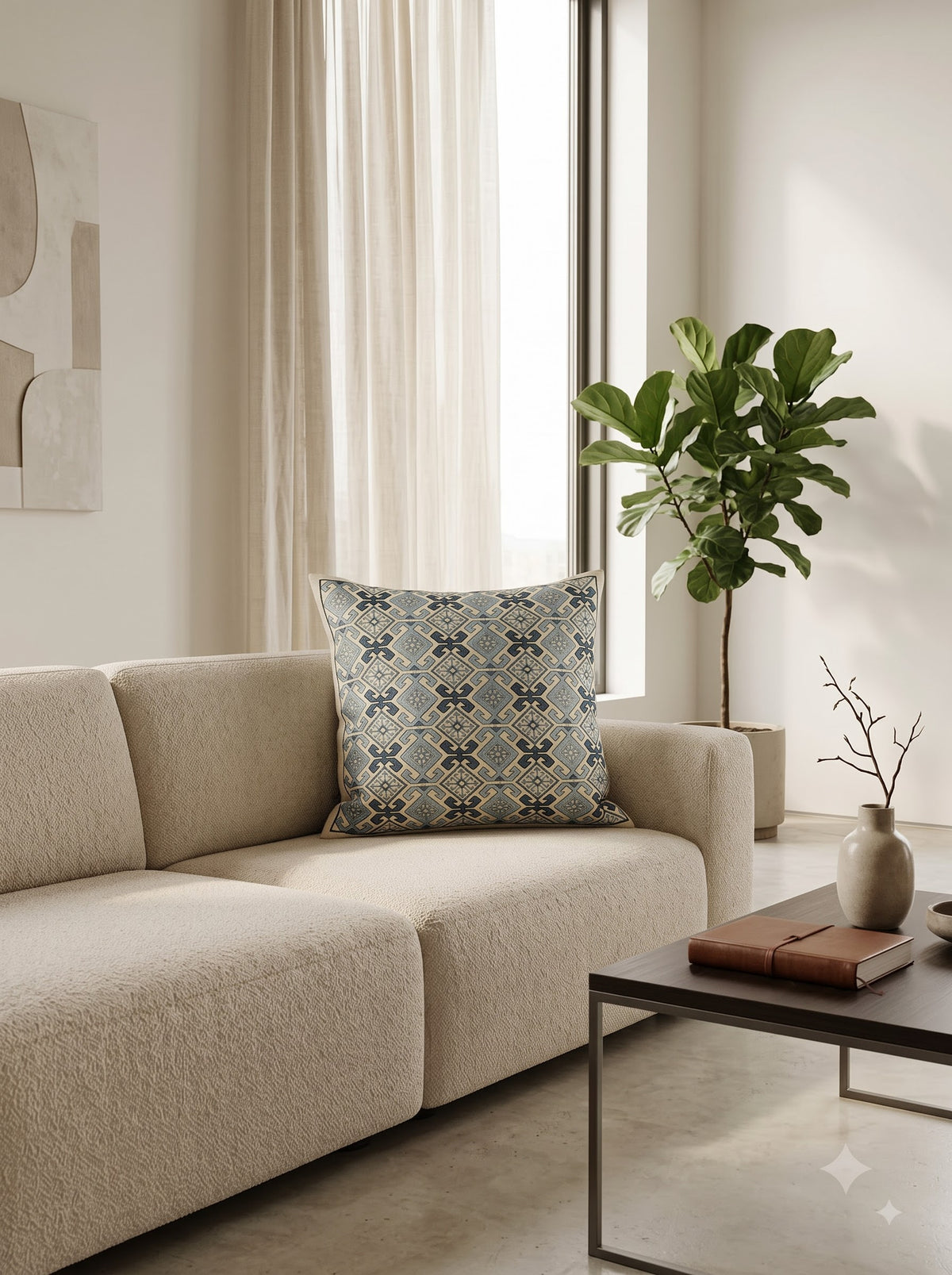 Grey Cotton Geometric Embroidered Decorative Cushion Cover