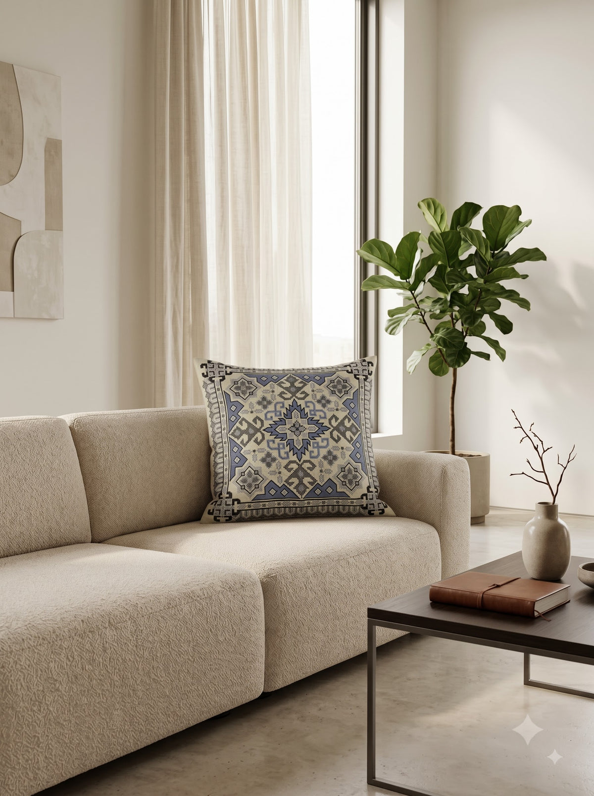 Grey Pure Cotton Tribal Geometric Embroidered Decorative Cushion Cover