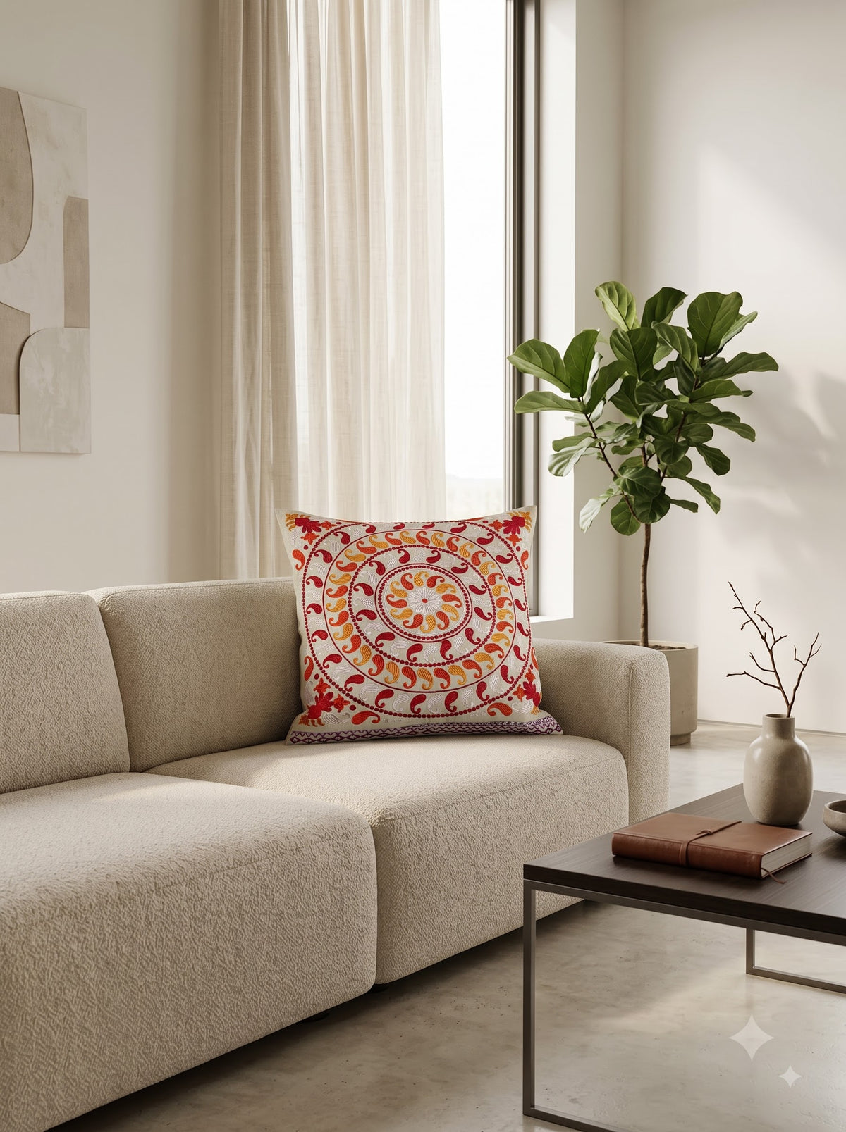Multicolor Pure Cotton Paisley Mandala Embroidered Decorative Cushion Cover
