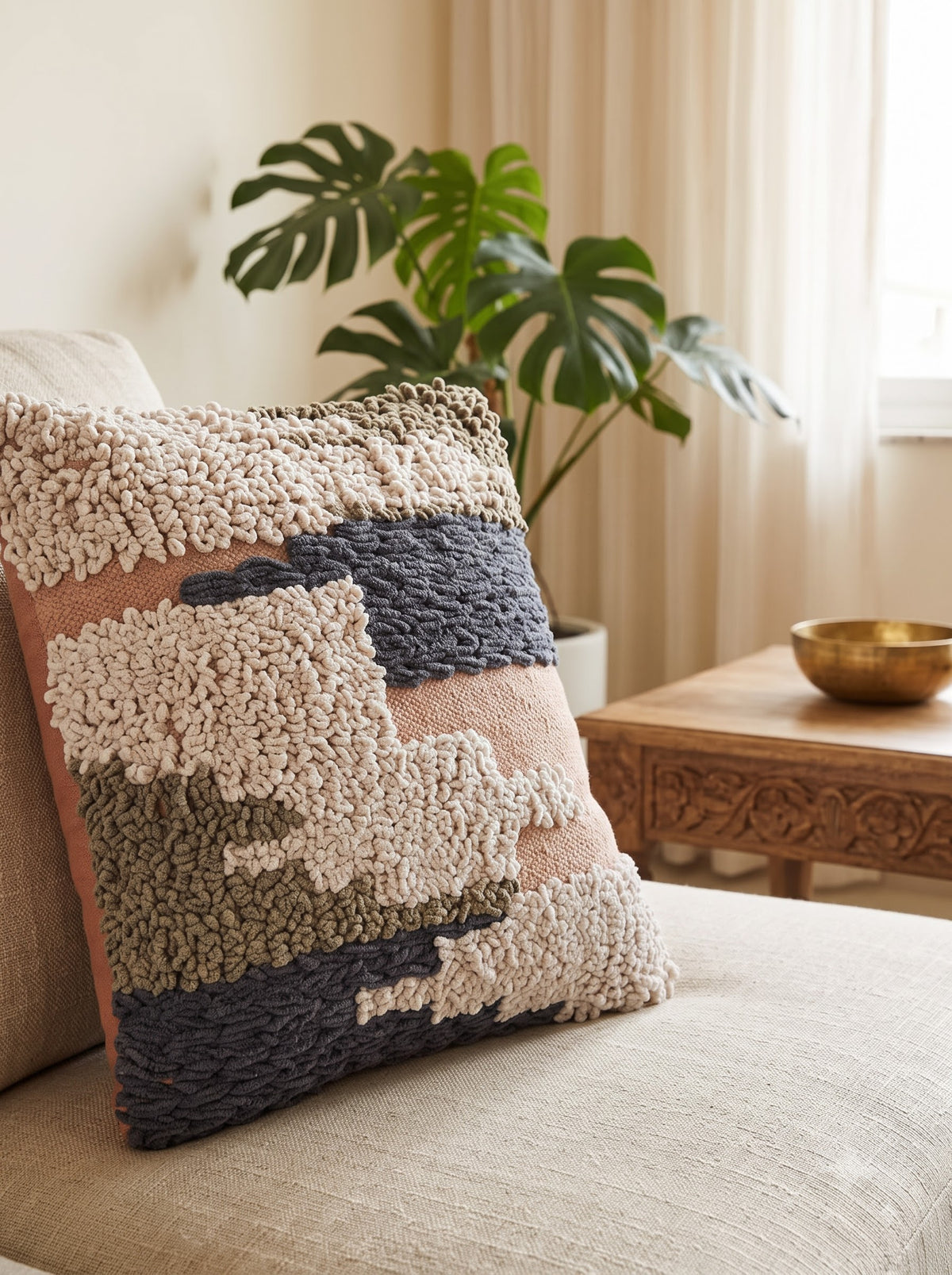 Pink Embroidered Cotton Square Cushion Cover for Elegant Home Decor