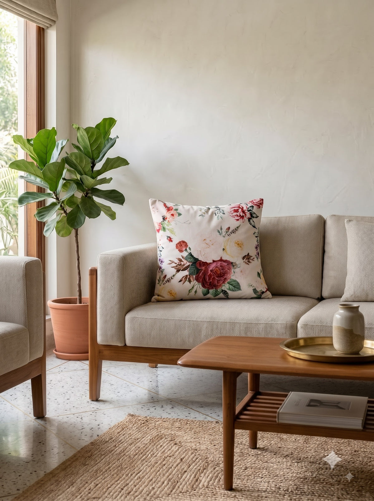 White Floral Textured Velvet Square Cushion Cover For Home Decor