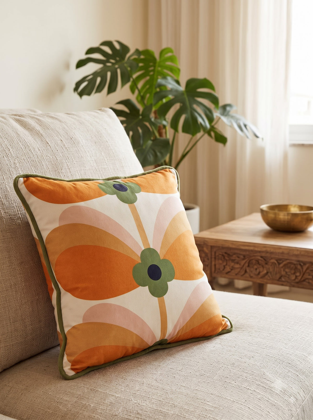 White Floral Embroidered Velvet Square Cushion Cover For Home Decor