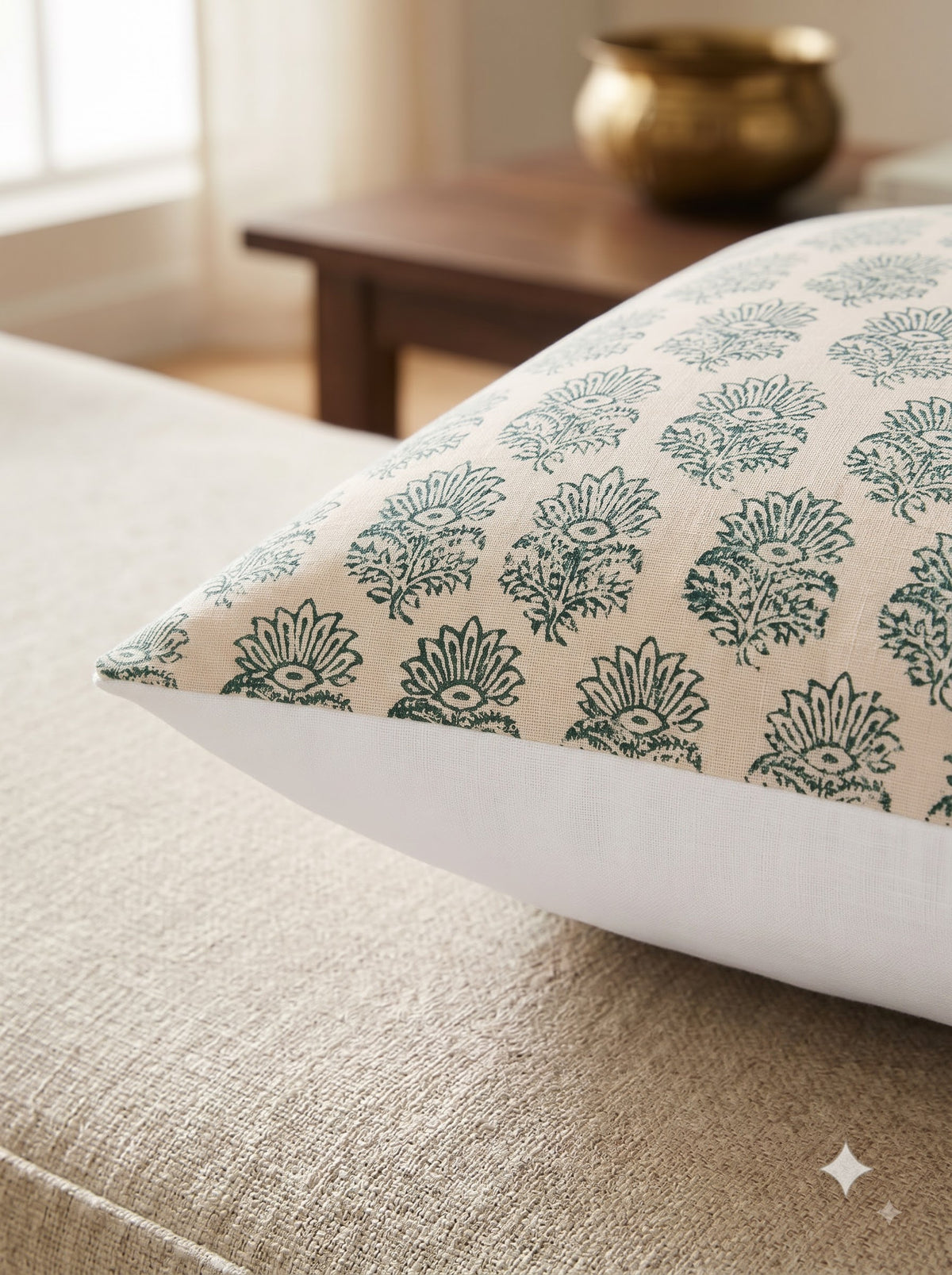 Green Ethnic Motifs Textured Cotton Square Cushion Cover