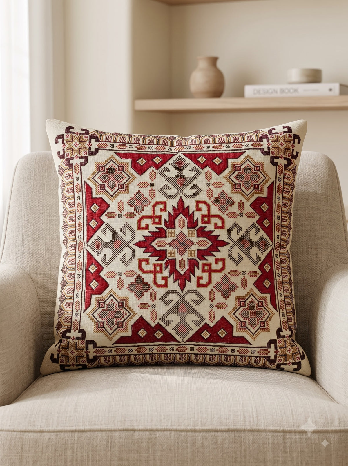 Maroon Pure Cotton Heritage Tribal Embroidered Decorative Cushion Cover
