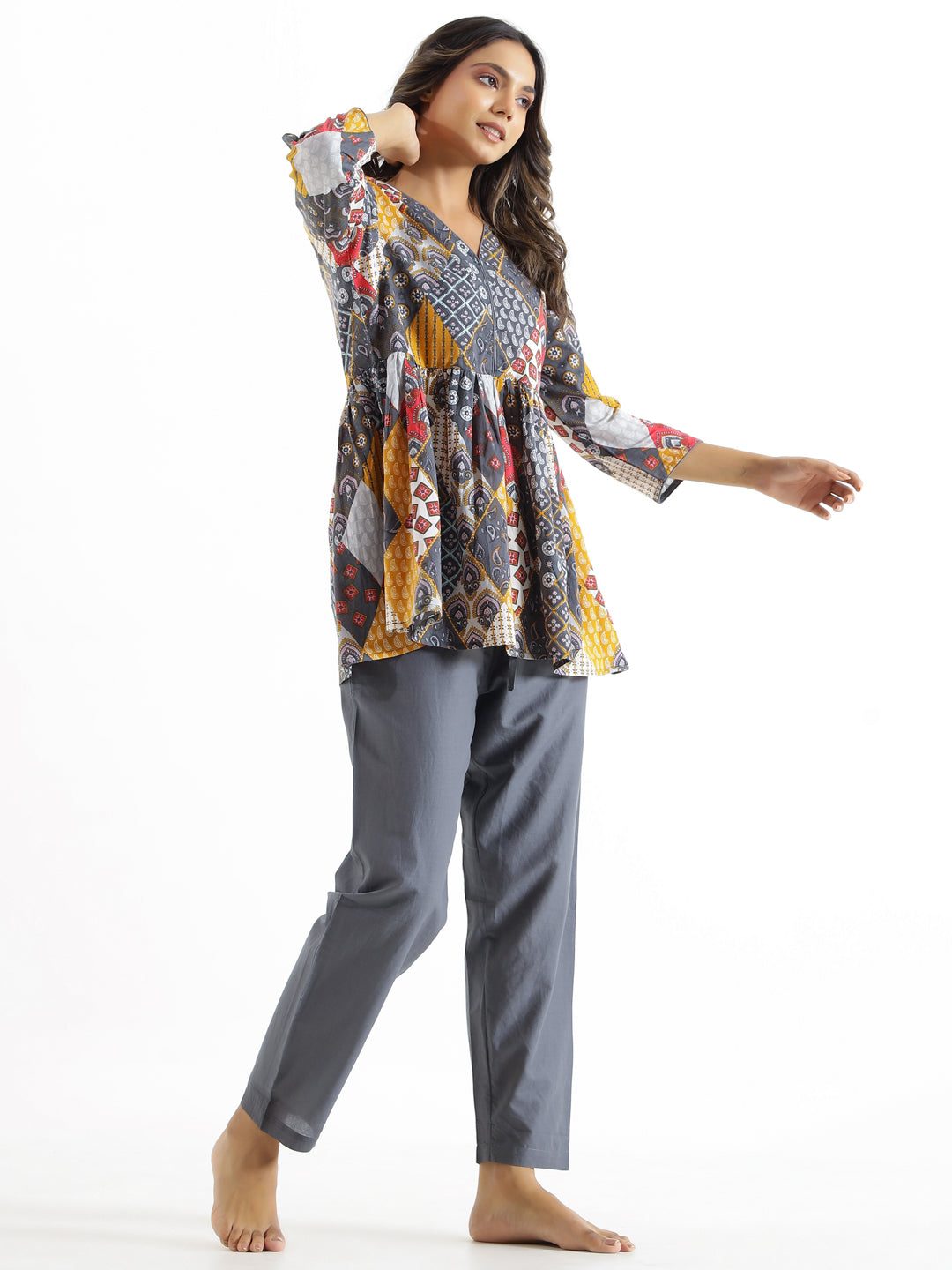 Grey  Printed Cotton Co-Ord Set