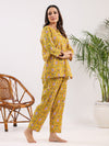 Yellow Acanthus Print Cotton Night Suit