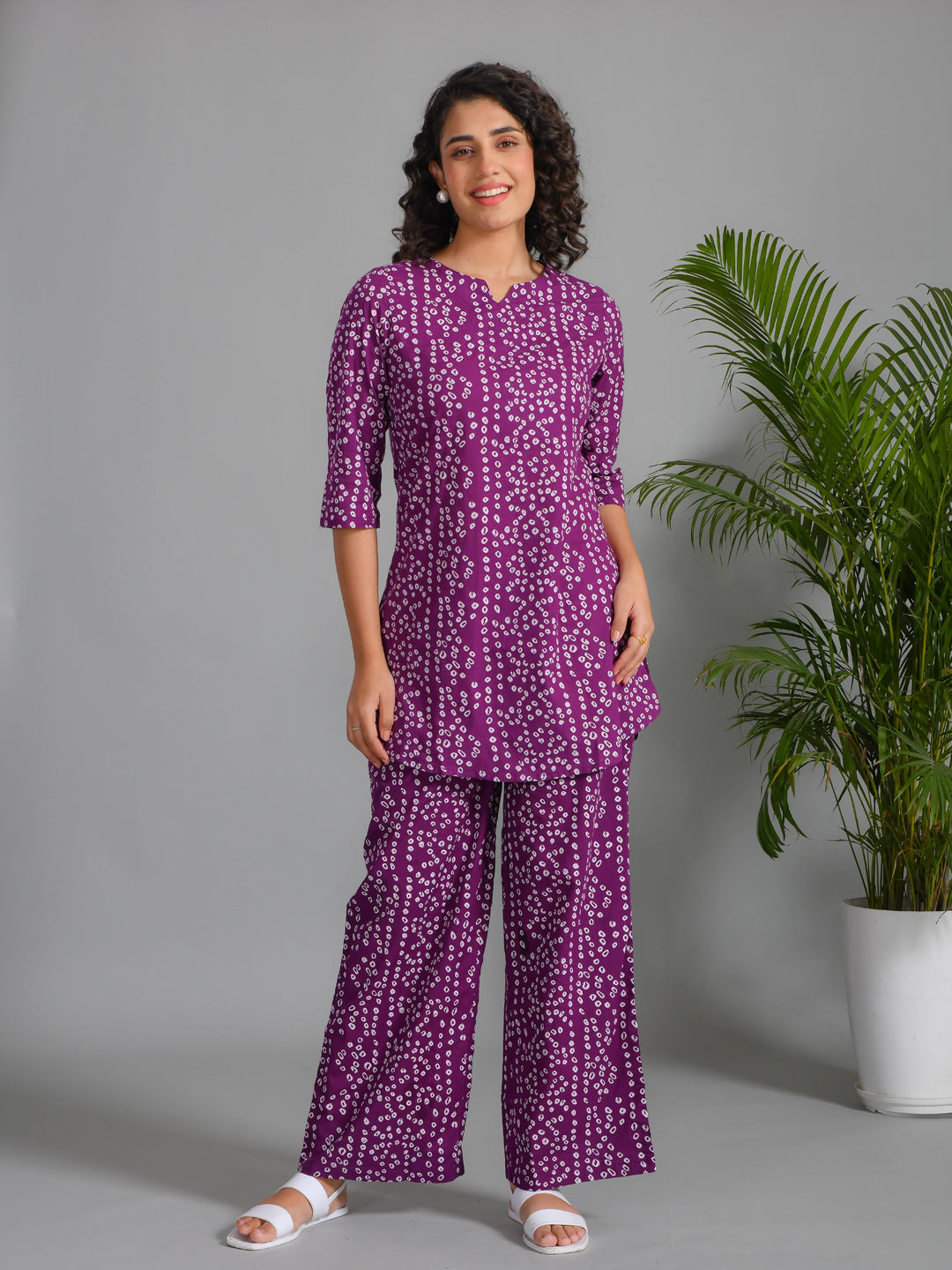 Women Striped Printed Purple Night Loungewear Set