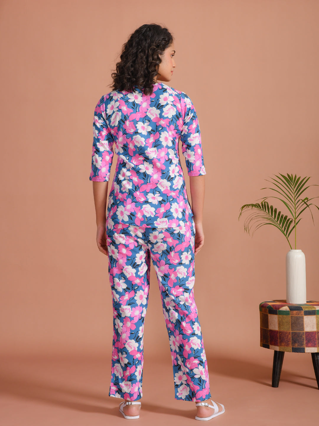 Multi Viscose Rayon Printed Round Neck night suit for women