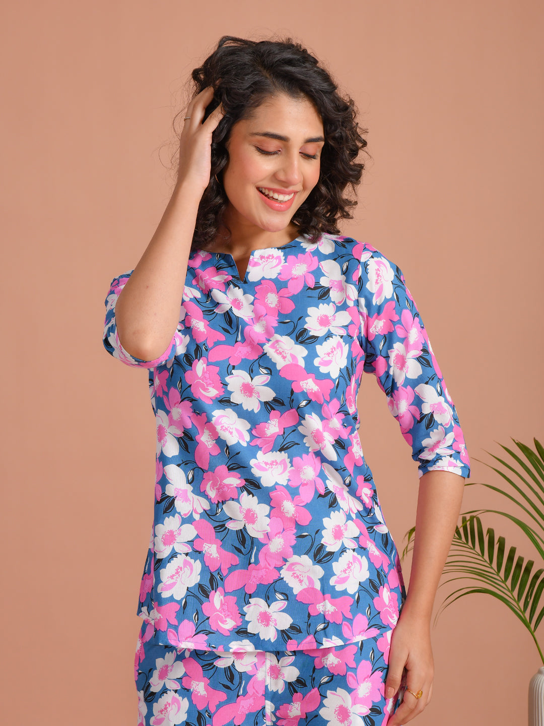 Multi Viscose Rayon Printed Round Neck night suit for women