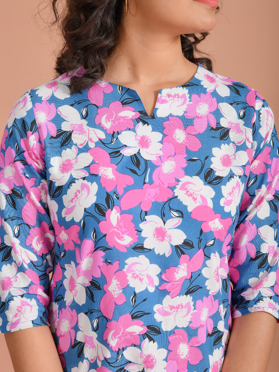 Multi Viscose Rayon Printed Round Neck night suit for women