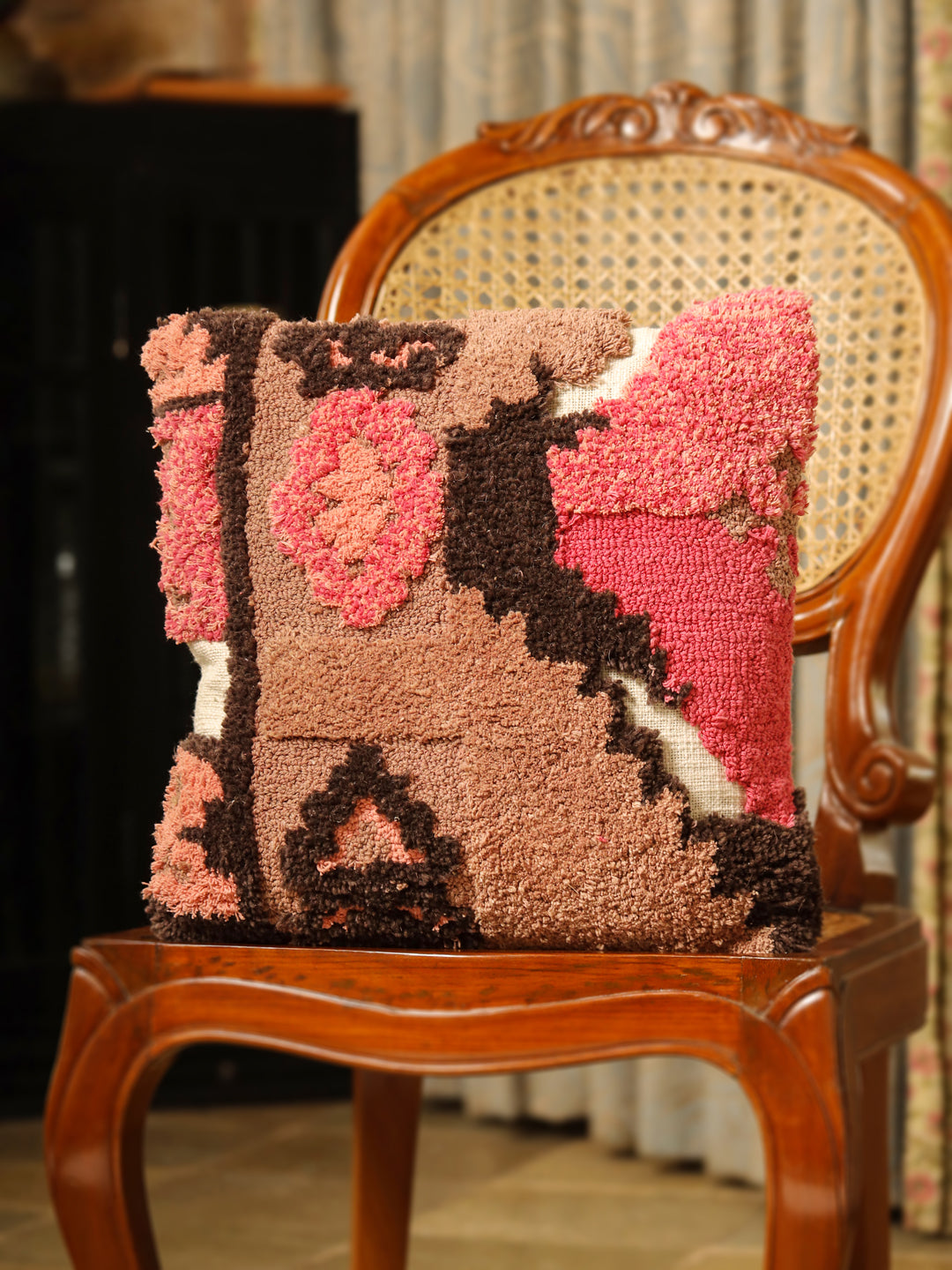 Pink & Black Embroidered Squared Cotton Cushion Covers