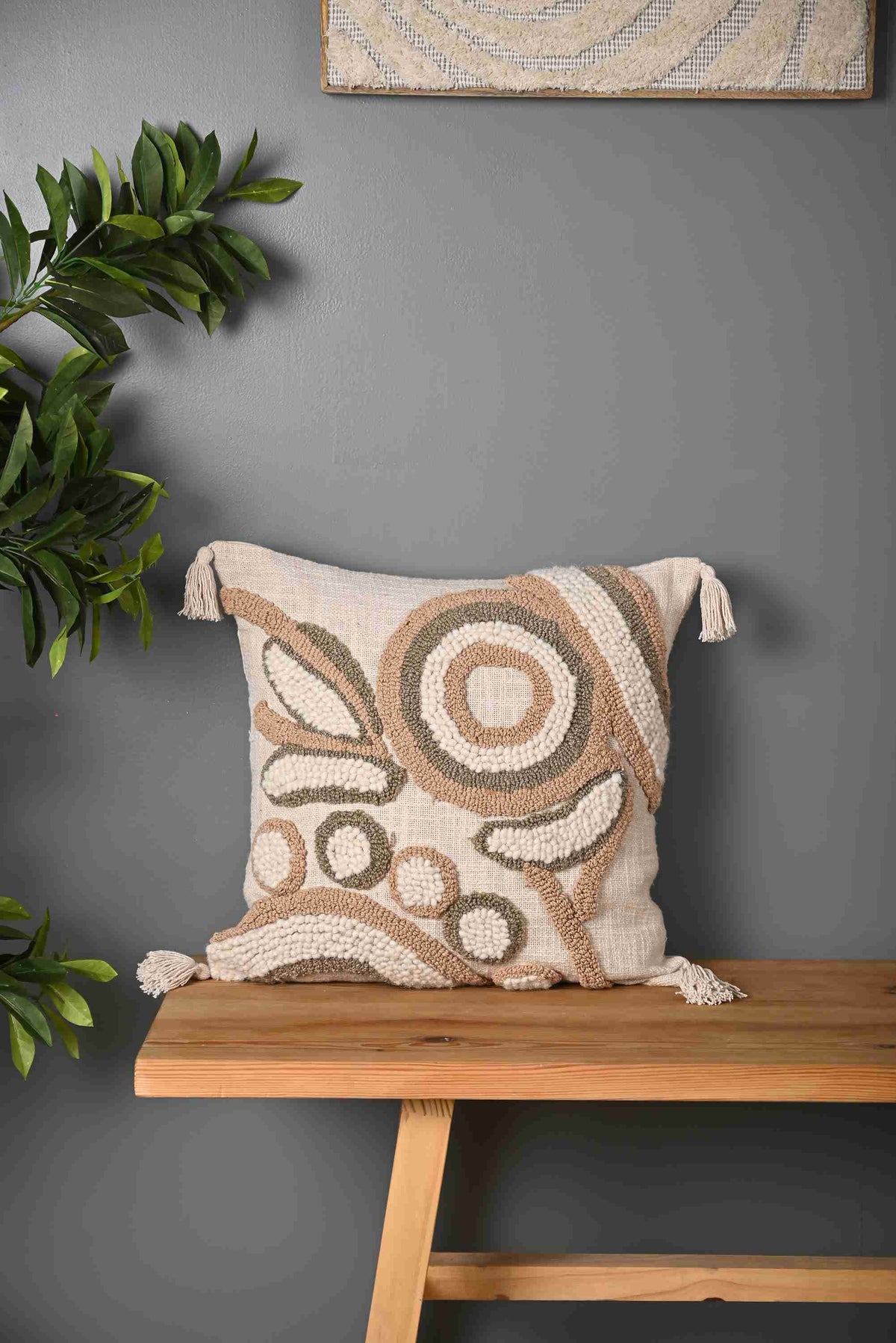White Embroidered Textured Cotton Square Cushion Cover