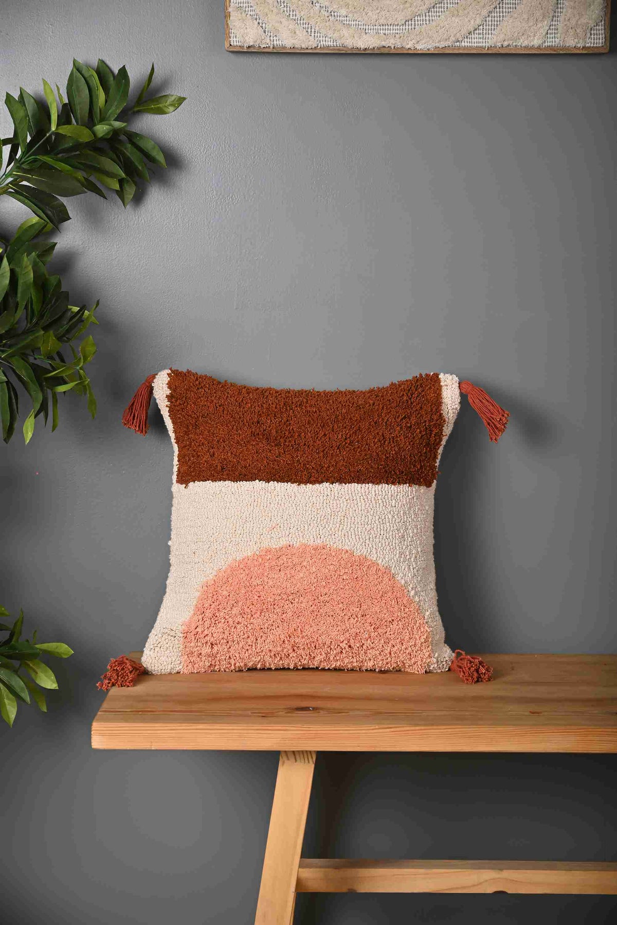 Maroon Colour blocked Textured Cotton Square Cushion Cover
