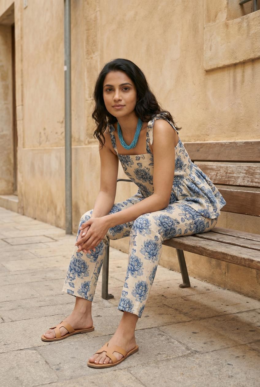 Blue Floral Printed Co Ord Set For Women