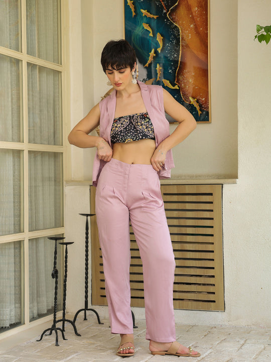 Lavender Square Neck Pure Cotton Top Dyed Co-ords Set for Women