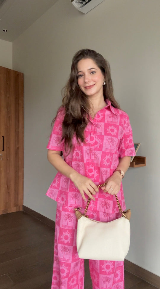 Pink Floral Printed Cotton Co-ords Set for Women