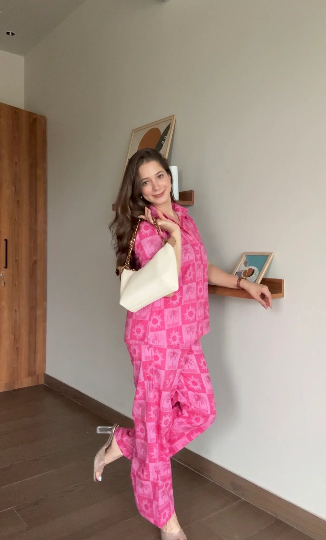 Pink Floral Printed Cotton Co-ords Set for Women - SanskrutiHomes 