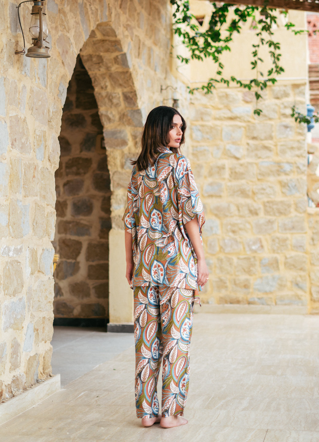 Green Shirt Collar Viscose Rayon Printed Co-ords Set