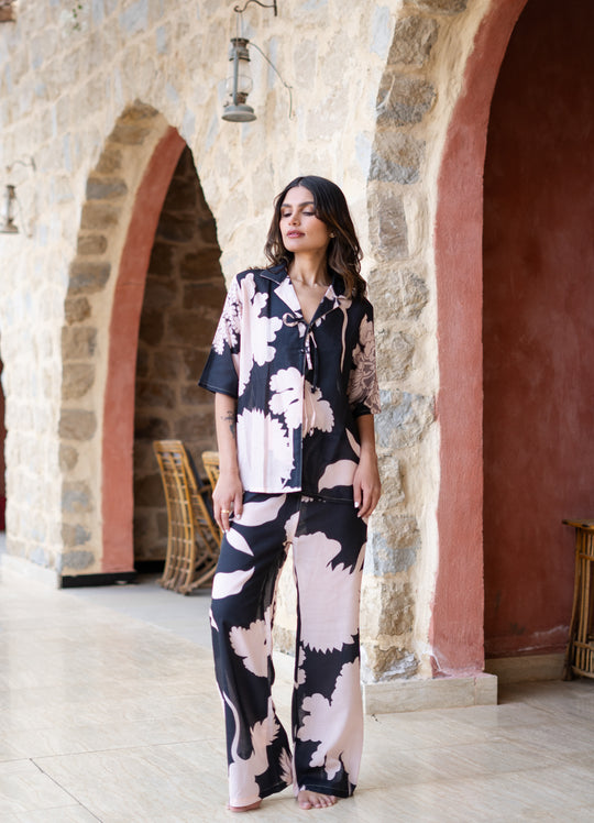 Black Shirt Collar linen Dyed Co-ords Set