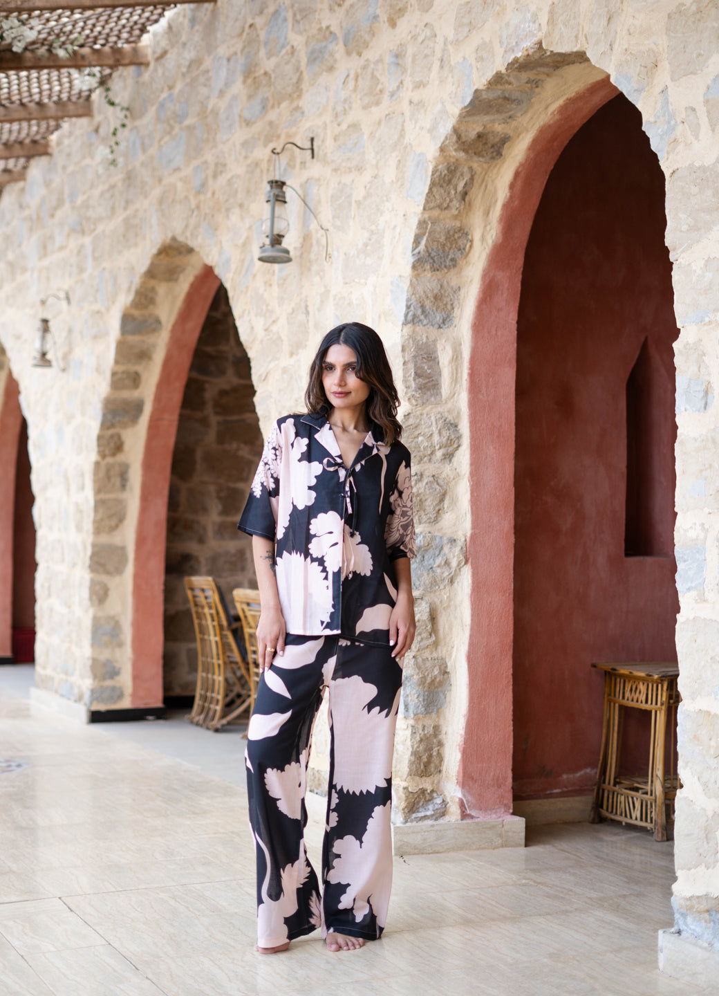 Black Shirt Collar linen Dyed Co-ords Set