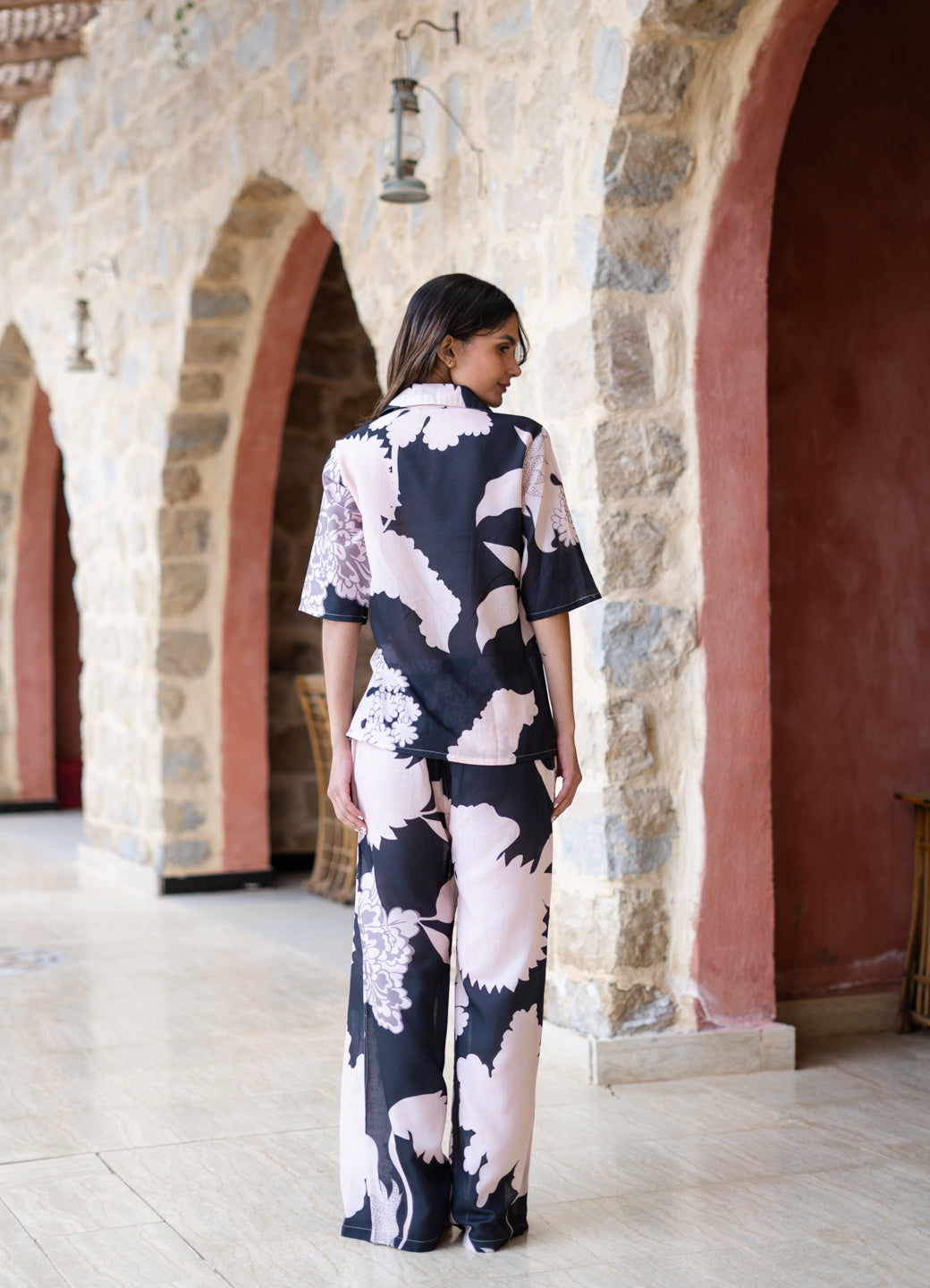 Black Shirt Collar linen Dyed Co-ords Set